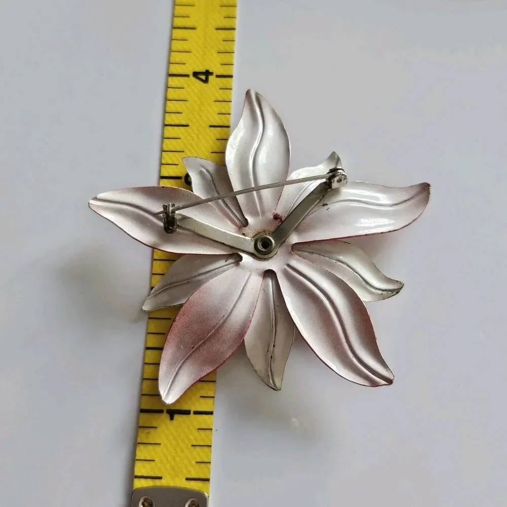Vintage Large Patriotic Flower Brooch 4th Of July Red White Blue Metal